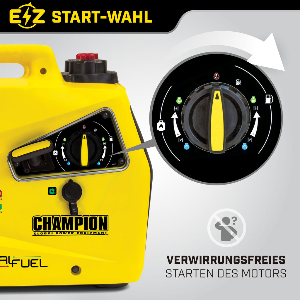Champion Power Equipment Petrol + Gas Power Generator (2000 Watt. Power Inverter. Generator with LED Display. Dual Fuel. Extremely Quiet) 8200i-E-DF-EU. Yellow