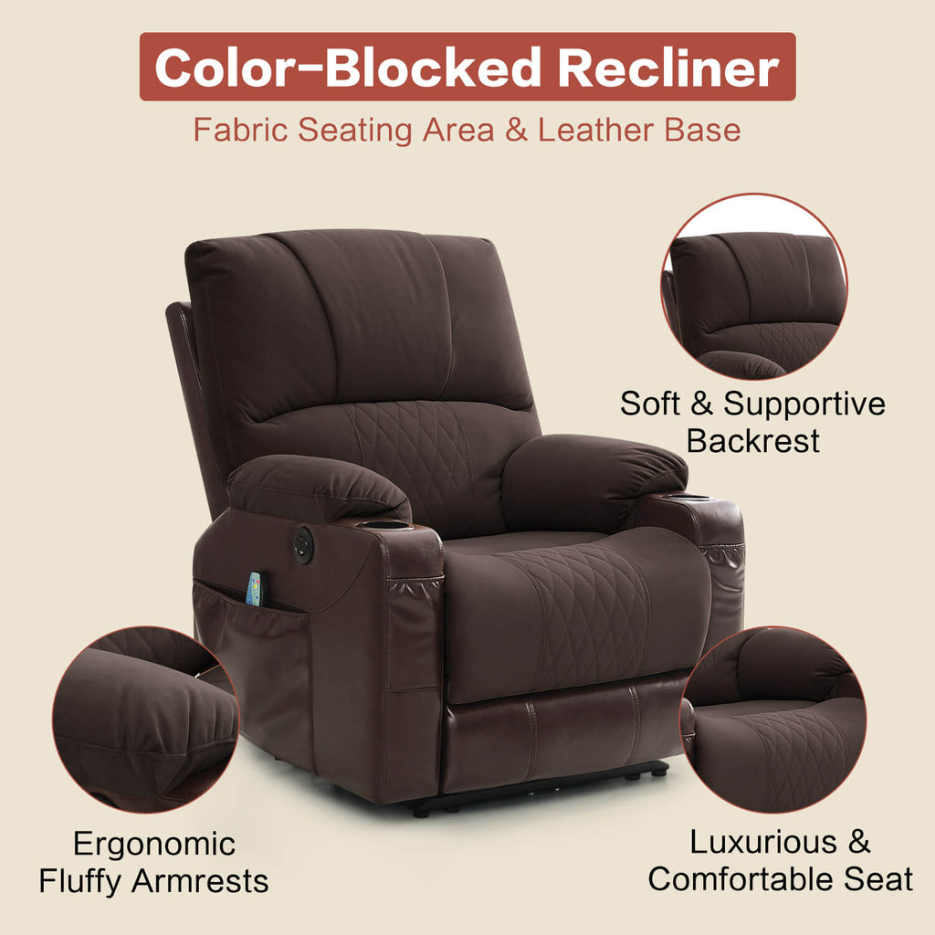 Power Recliner Chair with Heat and Massage. Wall Hugger
