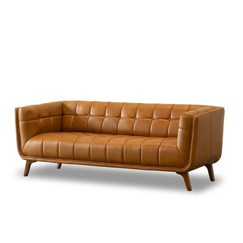 Ardrie 86'' Genuine Leather Flared Arm Sofa