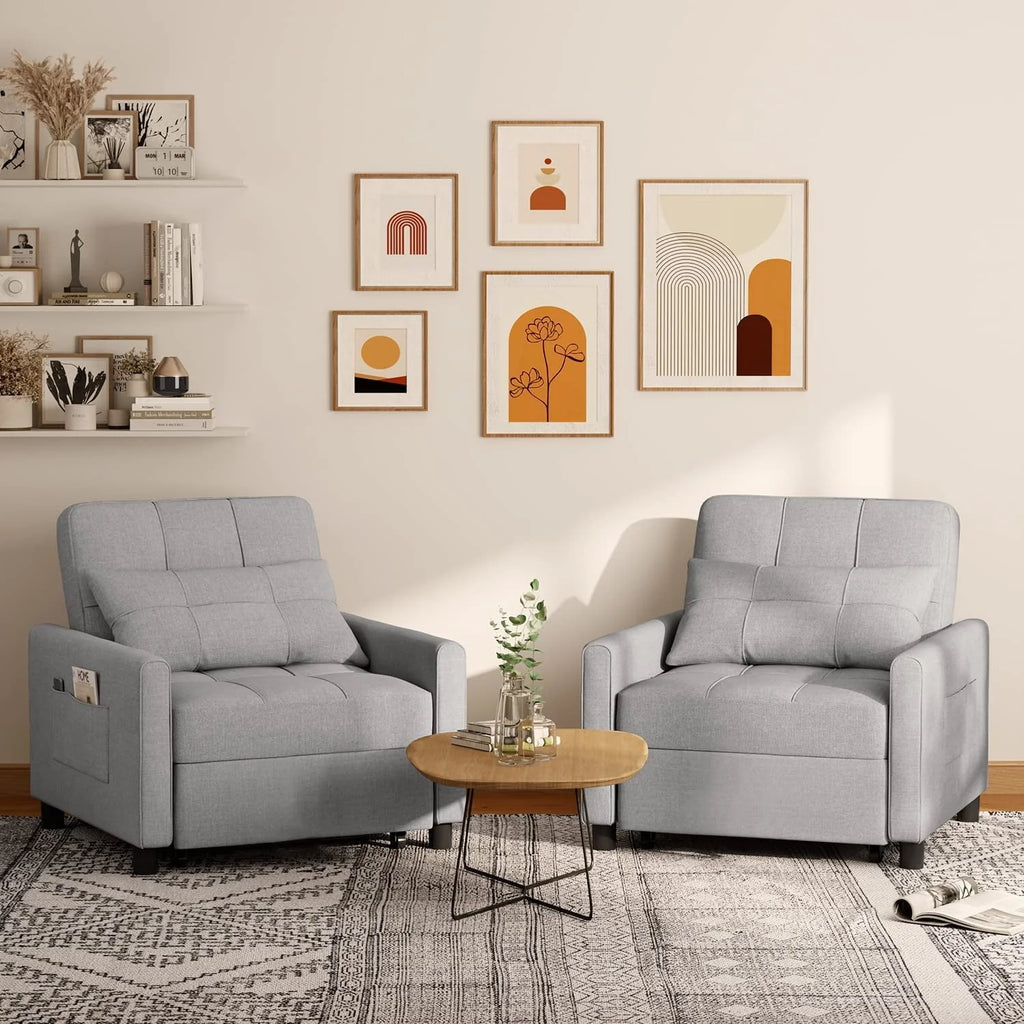 Lofka Chair Bed. Convertible Sofa Bed Couch Recliner Single Bed for Living Room/Office/Bedroom. Light Gray