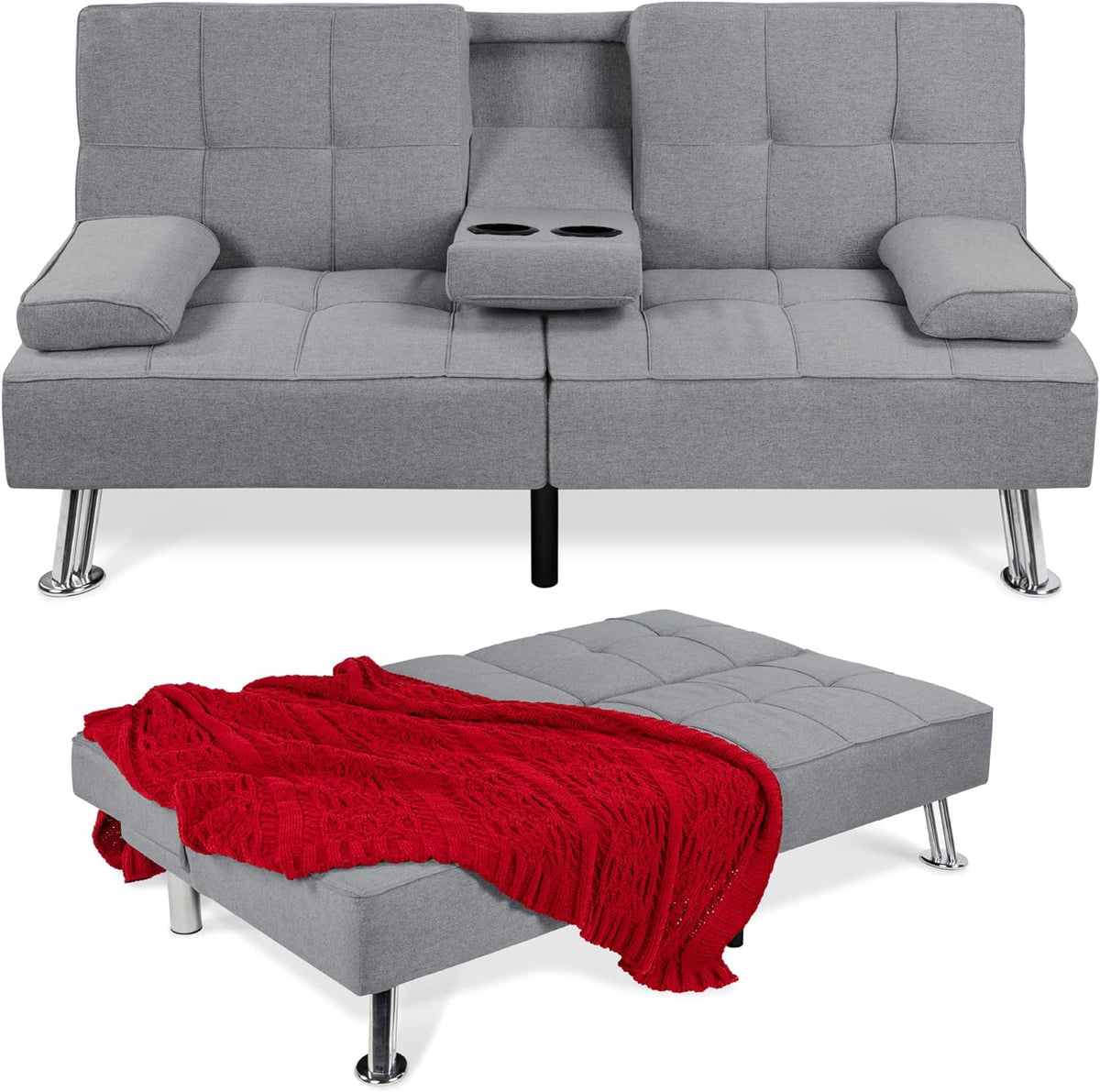 Best Choice Products Linen Upholstered Modern Convertible Folding Futon Sofa