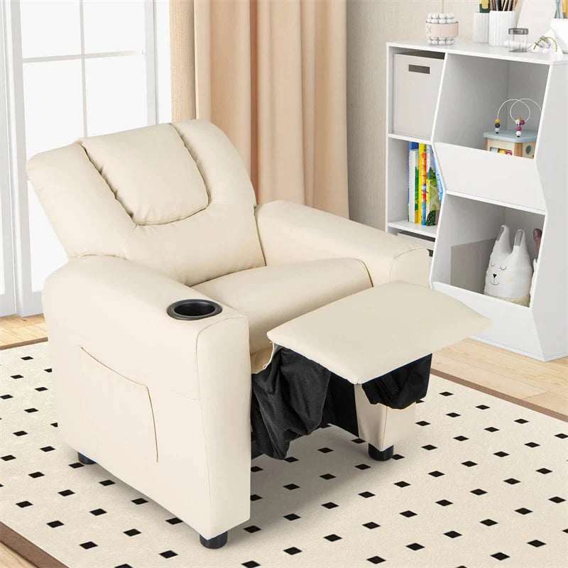 Kids Recliner Chair with Cup Holder & Side Pocket. Adjustable Toddler Lounge Sofa. Ergonomic Children Armchairs for Boys Girls Age 3+. 150lbs
