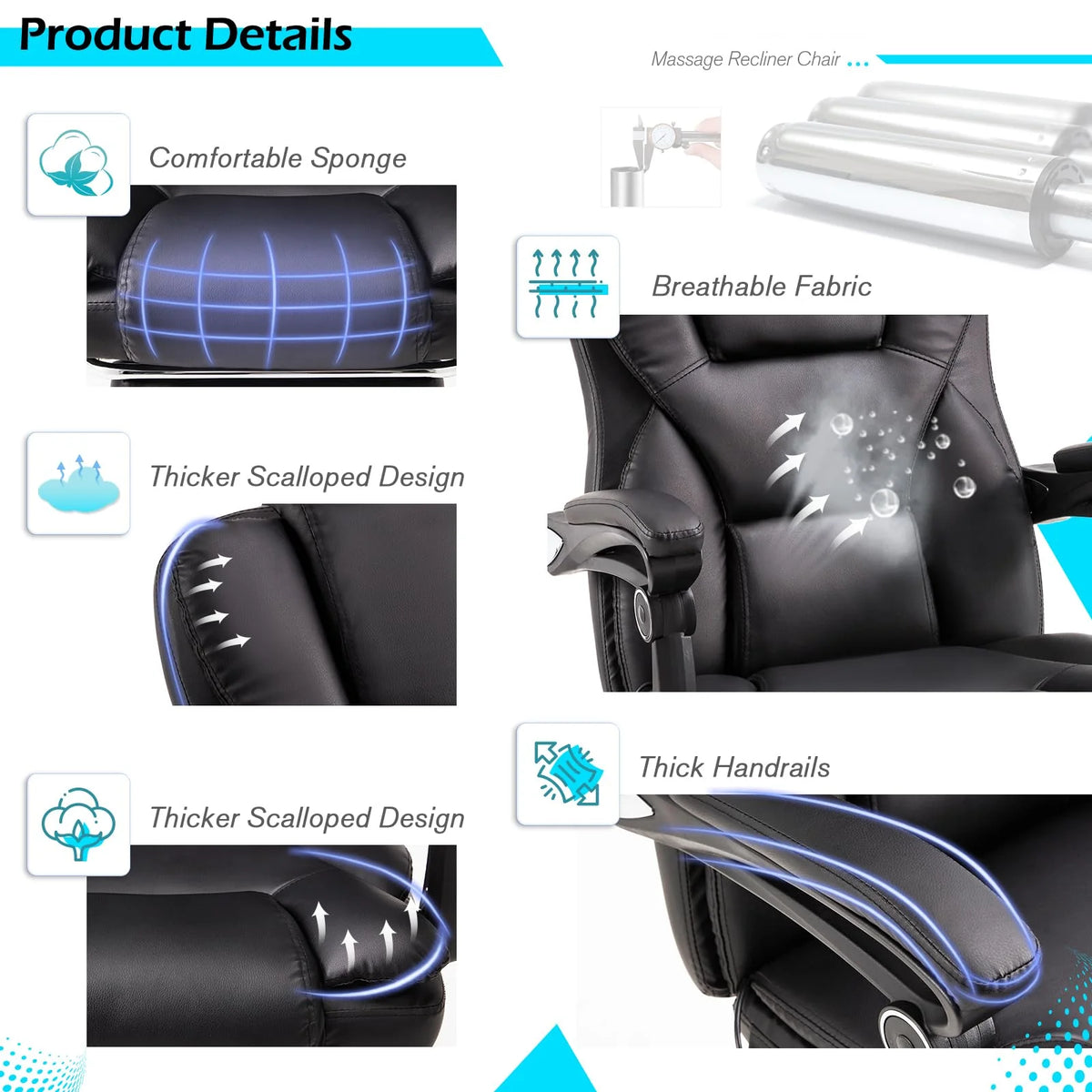 AECOJOY Office Chair with 7 Points Vibration Massage&Heat. Adjustable Ergonomic Recliner. Black