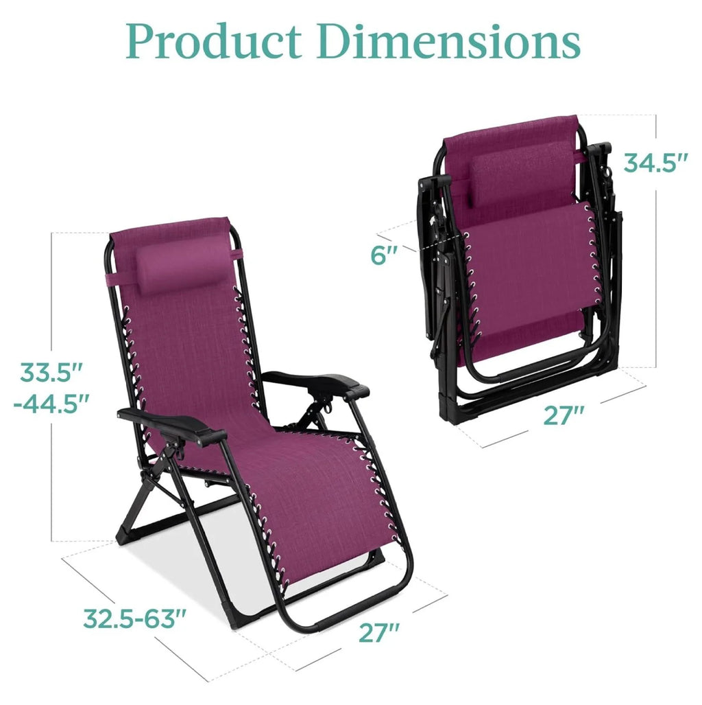Oversized Chair. Folding Outdoor Patio Recliner. XL Anti Gravity Lounger W/Removable Cushion. Cup Holder. Side Tray. 350 lb Capacity - Taupe