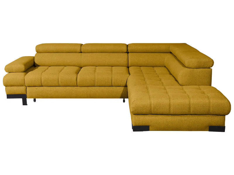Canapé d'angle gauche/droite convertible SELVA 4 pl Tissu taupe Coffre de rangement