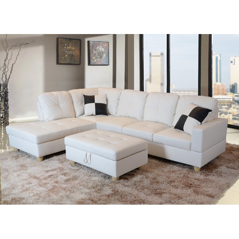 Wilhelmine 103.5′′ Wide Faux Leather Sofa & Chaise With Ottoman