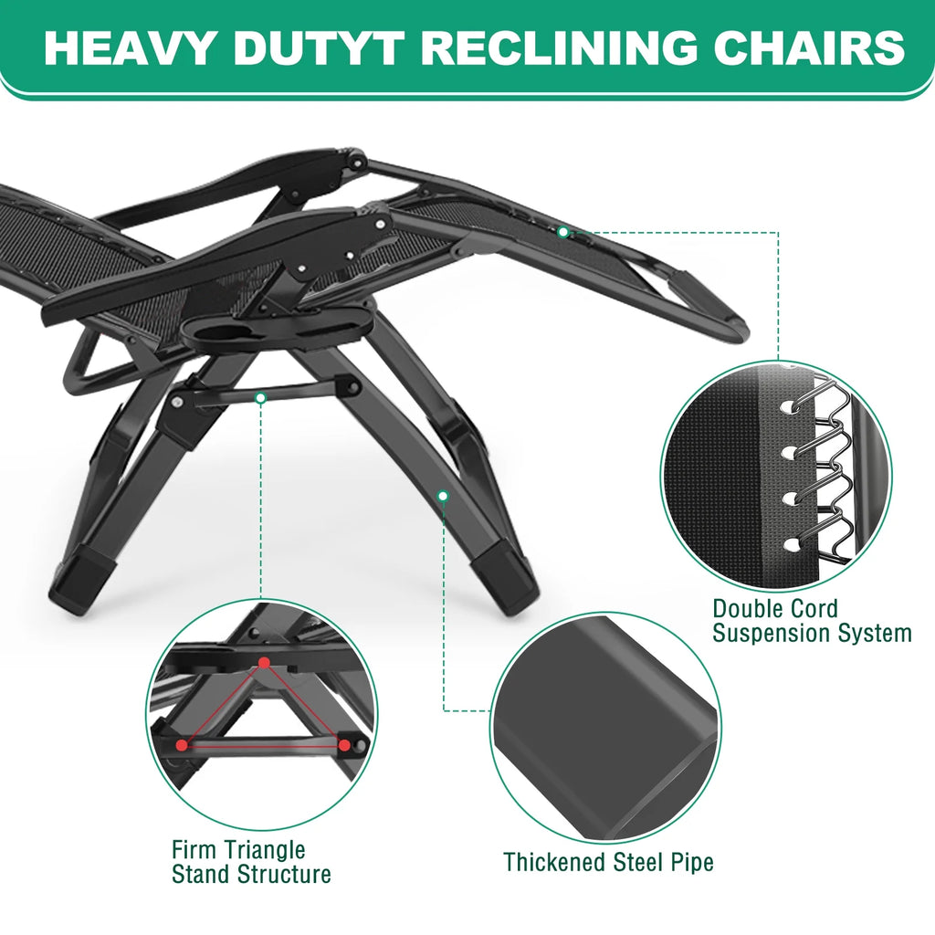 NAIZEA Outdoor Zero Gravity Chair Camping Recliner Lawn Recliner. Reclining Patio Lounger Chair. Folding Portable Chaise with Detachable Soft Cushion. Cup Holder. Headrest