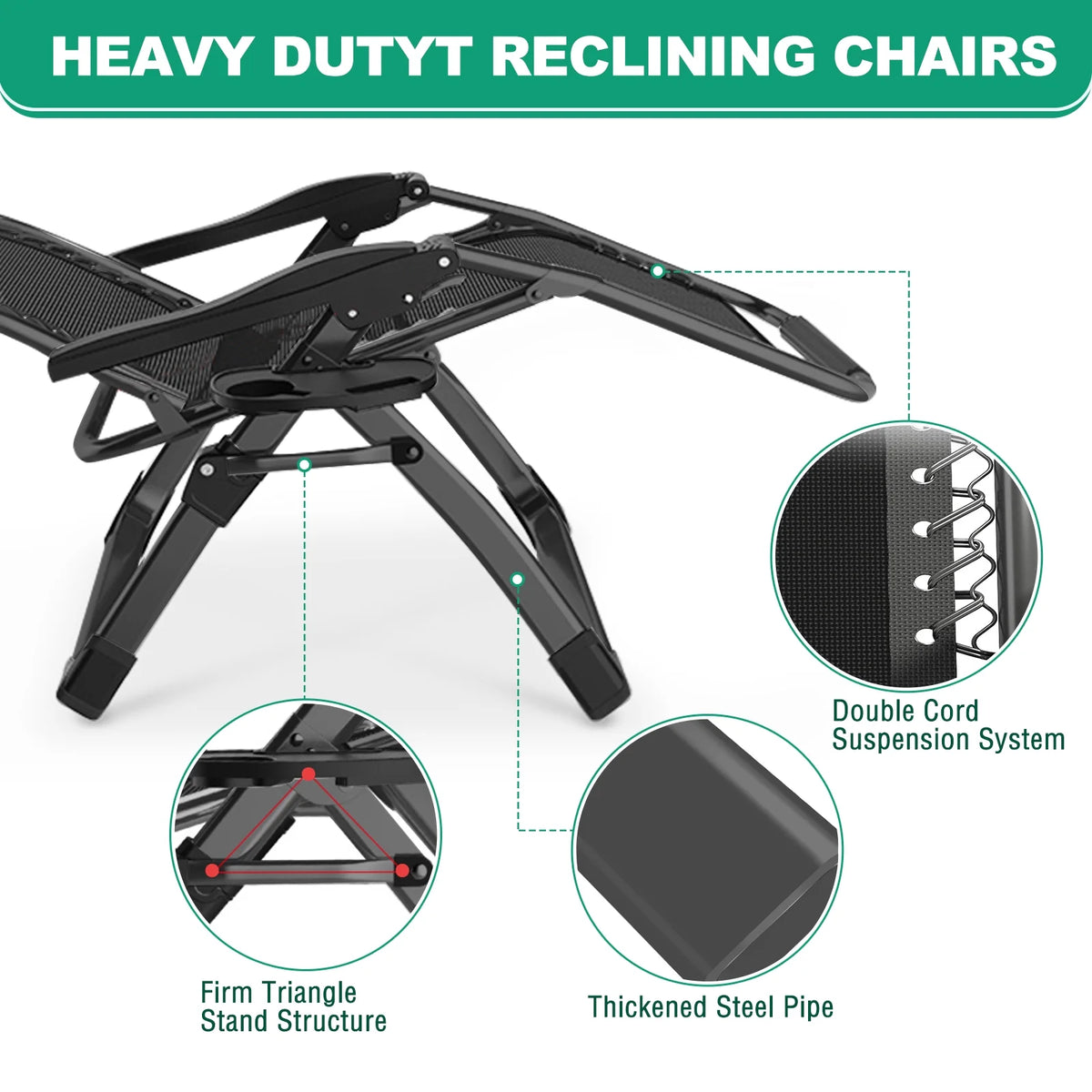 NAIZEA Outdoor Zero Gravity Chair Camping Recliner Lawn Recliner. Reclining Patio Lounger Chair. Folding Portable Chaise with Detachable Soft Cushion. Cup Holder. Headrest