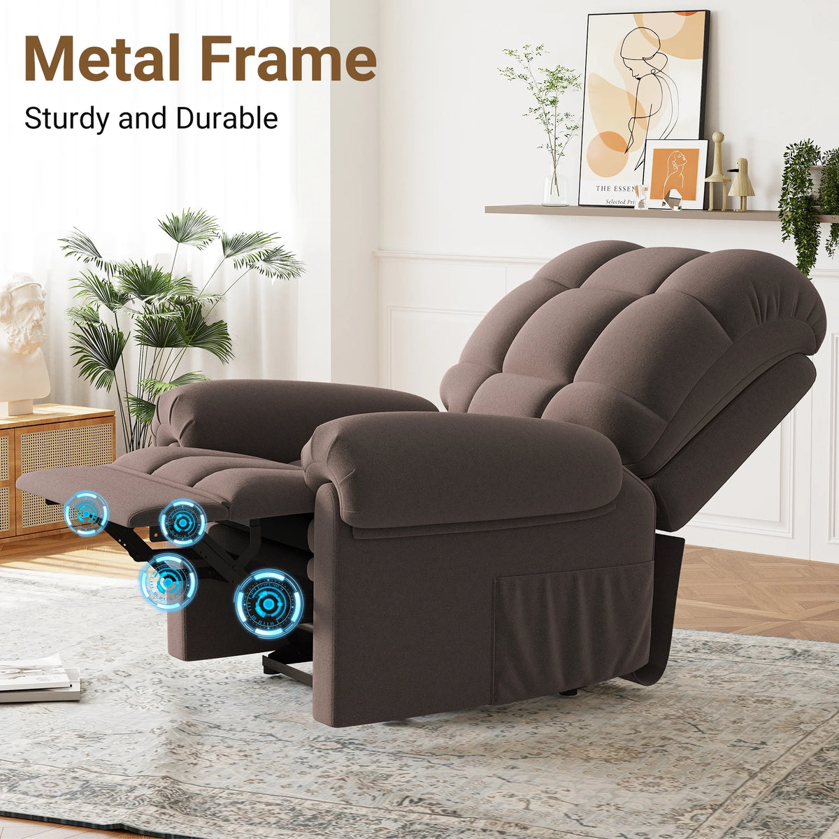 Power Recliner Chair. Electric Recline Sofa Chair for Adults with USB Port. Comfy Teddy Fleece Adjustable Cloud Sofa. Tool - Free Setup. Beige White
