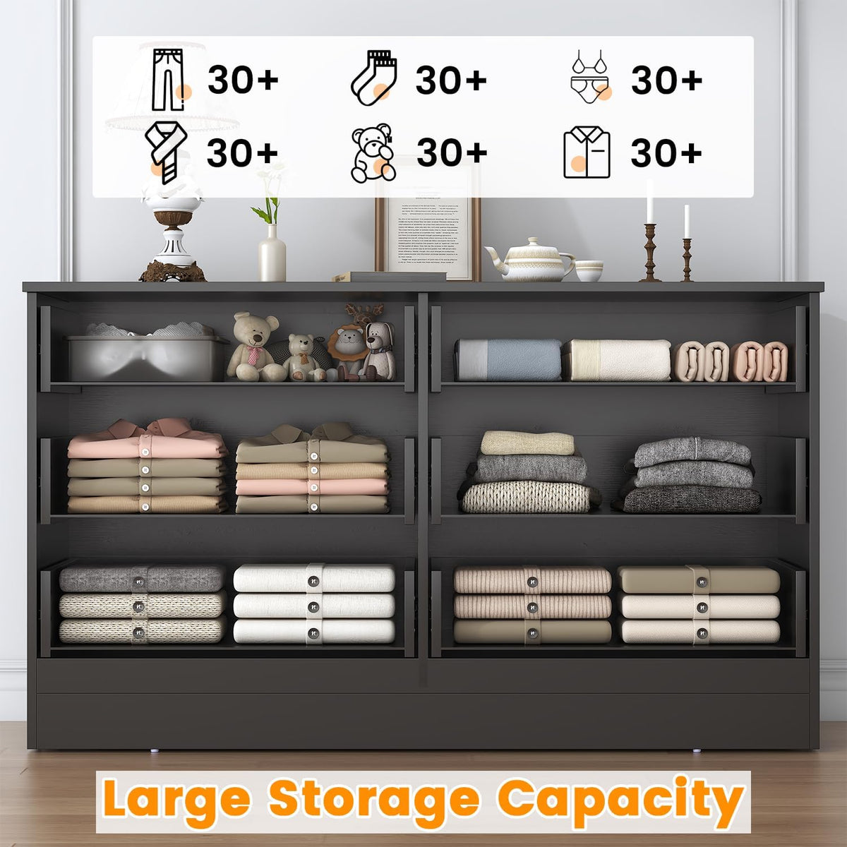 Bigbiglife Wood Dresser for Bedroom. 6 Drawer Double Dresser. Modern Chest of Drawers with Deep Drawers. Large Storage Organizer for Living Room. Closet
