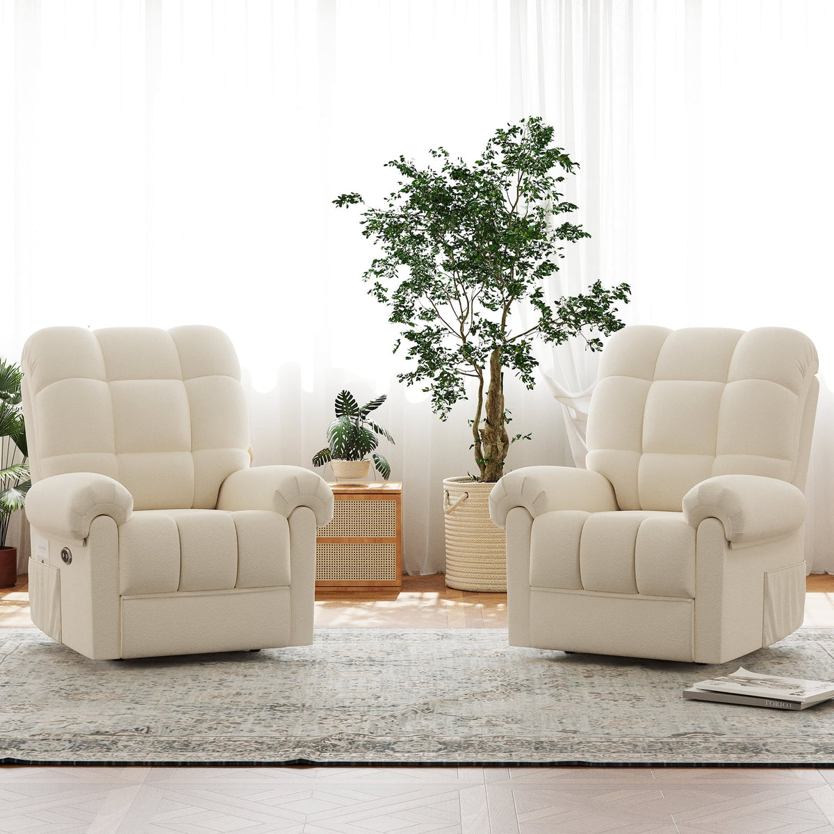 Power Recliner Chair. Electric Recline Sofa Chair for Adults with USB Port. Comfy Teddy Fleece Adjustable Cloud Sofa. Tool - Free Setup. Beige White