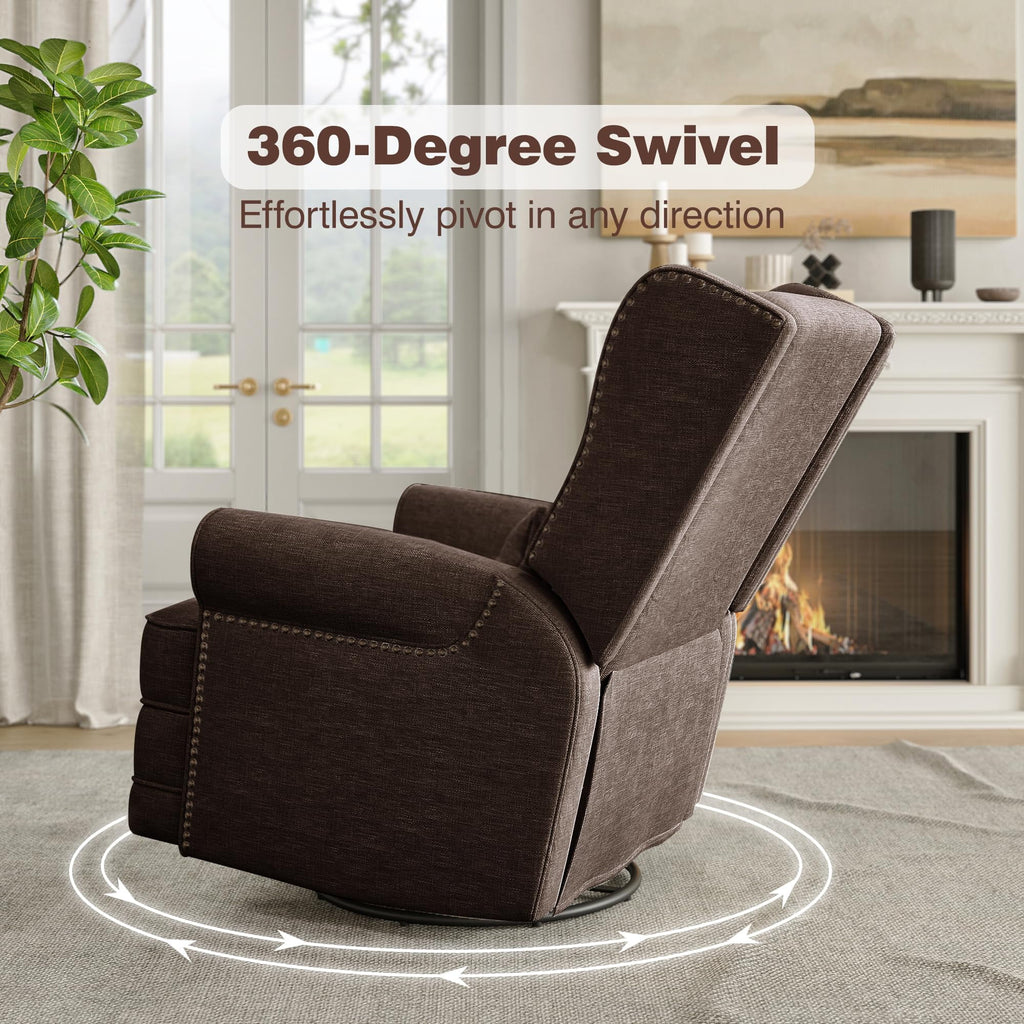 Royalcraft Swivel Nursery Glider Recliner. Comfy Upholstered Glider Chair with Lumbar Pillow and Footrest. Beige