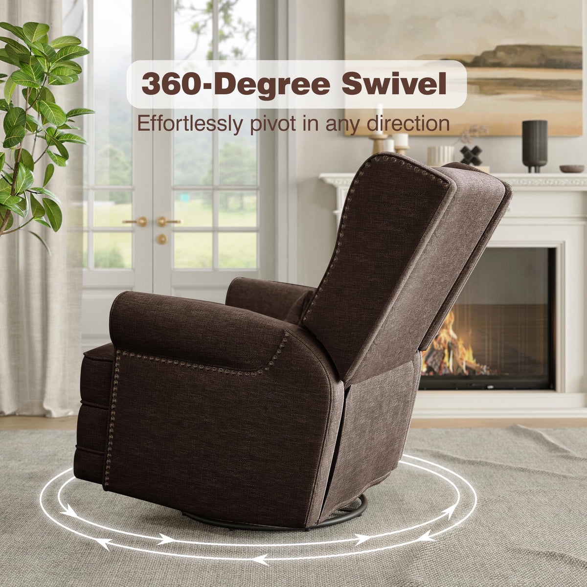 Royalcraft Swivel Nursery Glider Recliner. Comfy Upholstered Glider Chair with Lumbar Pillow and Footrest. Beige