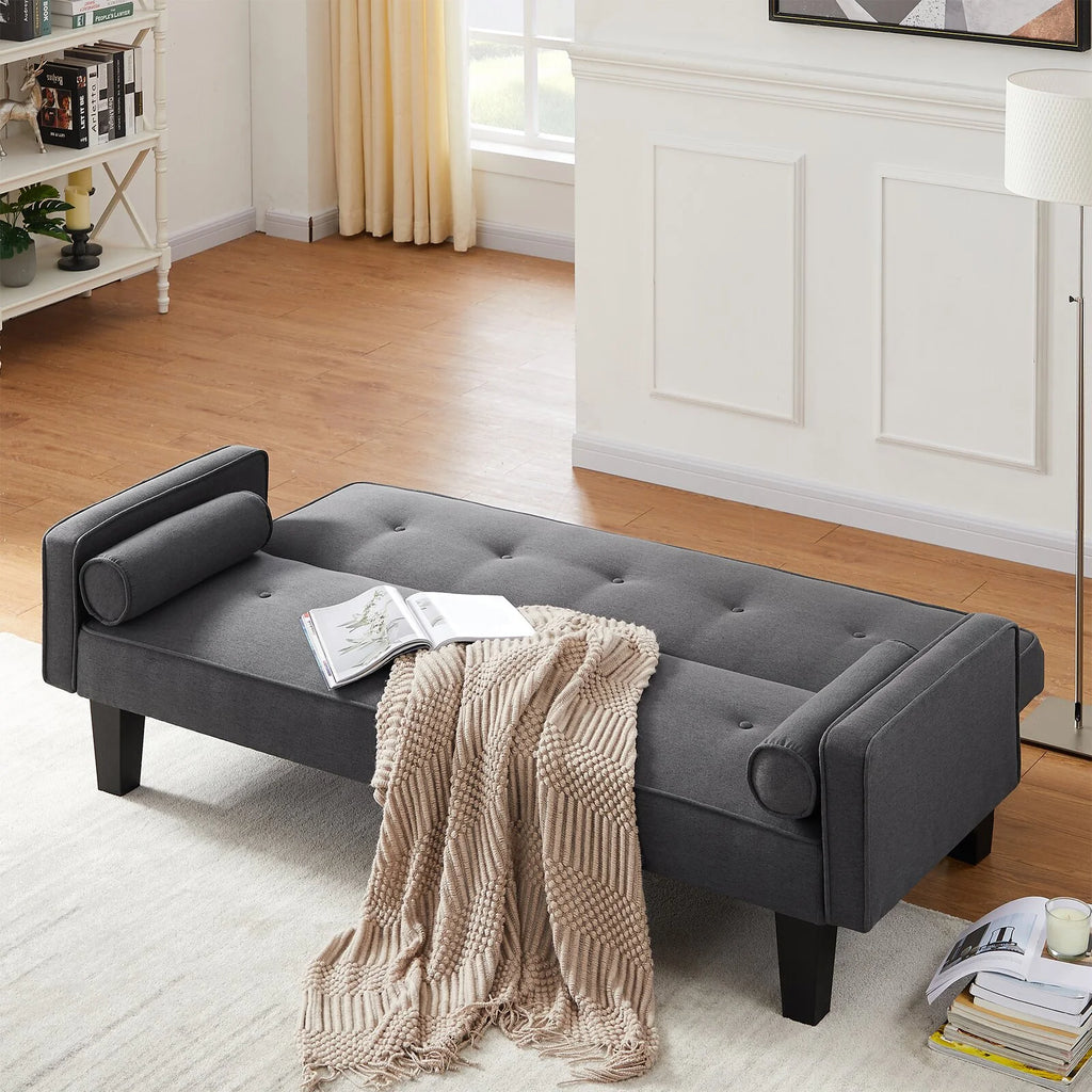 72 Convertible Loveseat Sofa Bed Sleeper Daybed. Modern Upholstered Folding Recliner. Small Futon Sofa for Living Room Apartment Office. Gray 02