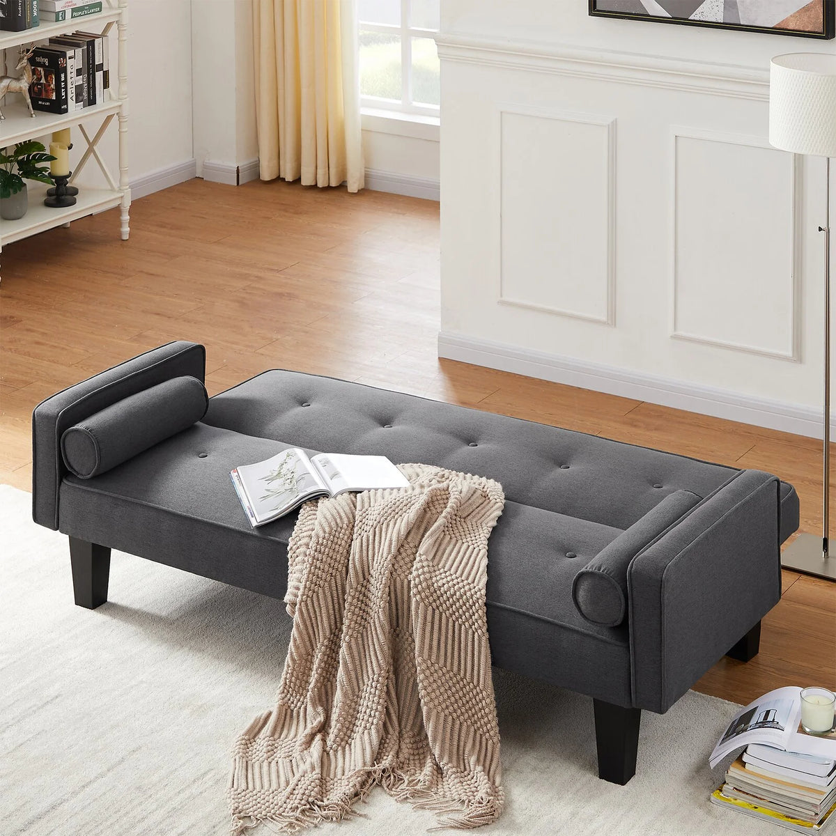 72 Convertible Loveseat Sofa Bed Sleeper Daybed. Modern Upholstered Folding Recliner. Small Futon Sofa for Living Room Apartment Office. Gray 02