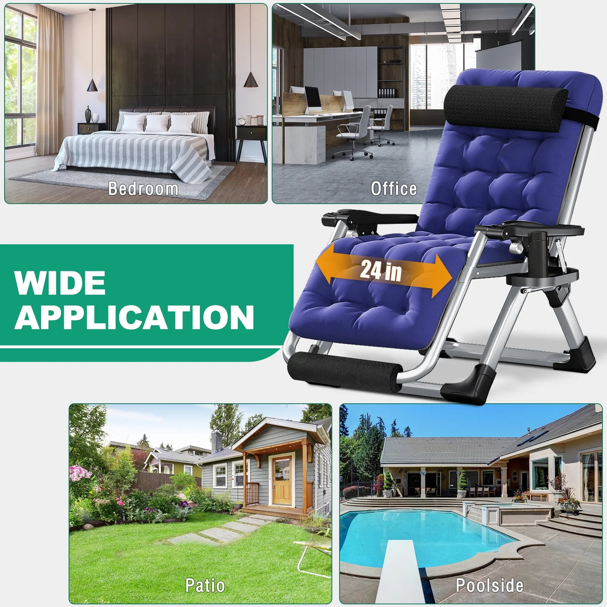 NAIZEA 2 Pack Zero Gravity Chair. Foldable Portable Lawn Recliner with Cushion. Headrest. Cup Holder. Black
