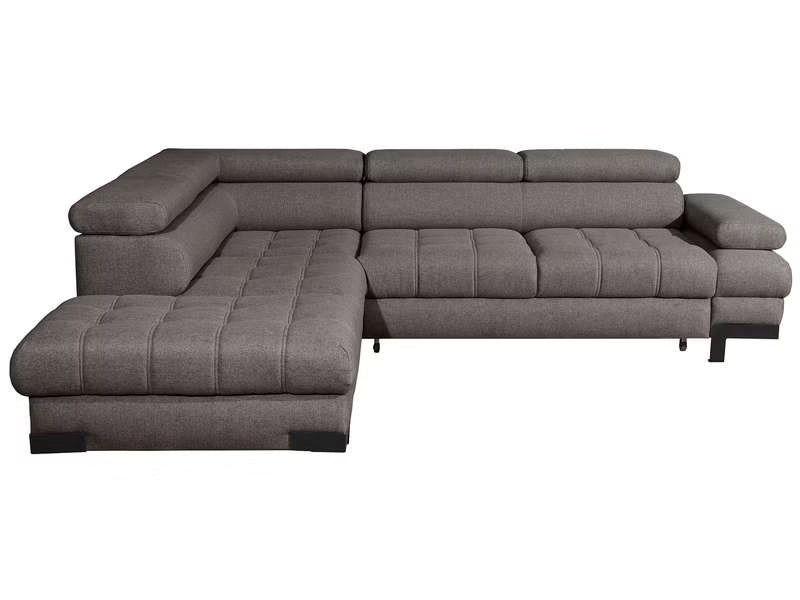 Canapé d'angle gauche/droite convertible SELVA 4 pl Tissu taupe Coffre de rangement