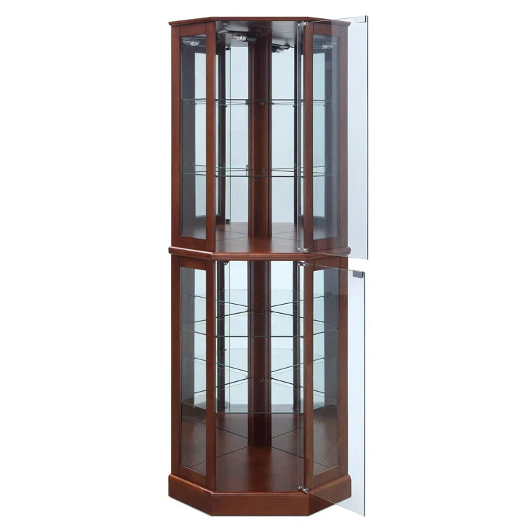 Schmidt Wood/Glass Lighted Corner Curio Cabinet 72 H