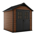 7.5×7 Large Resin Outdoor Storage Shed Kit – Perfect to Store Patio Furniture. Garden Tools. Bike Accessories. and Lawn Mower. Mahogany Brown