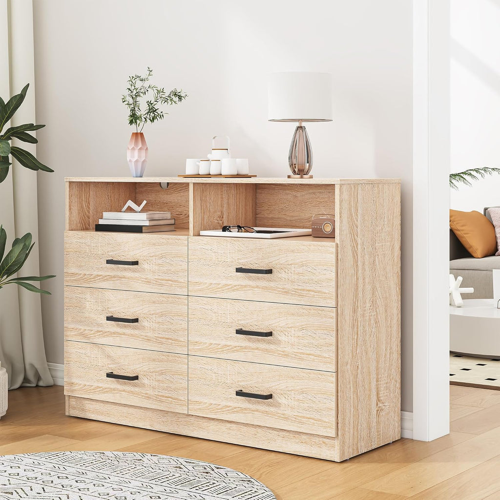 Bigbiglife Wood Dresser for Bedroom. 6 Drawer Double Dresser. Modern Chest of Drawers with Deep Drawers. Large Storage Organizer for Living Room. Closet