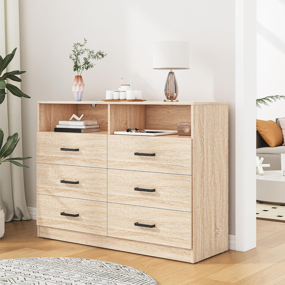 Bigbiglife Wood Dresser for Bedroom. 6 Drawer Double Dresser. Modern Chest of Drawers with Deep Drawers. Large Storage Organizer for Living Room. Closet
