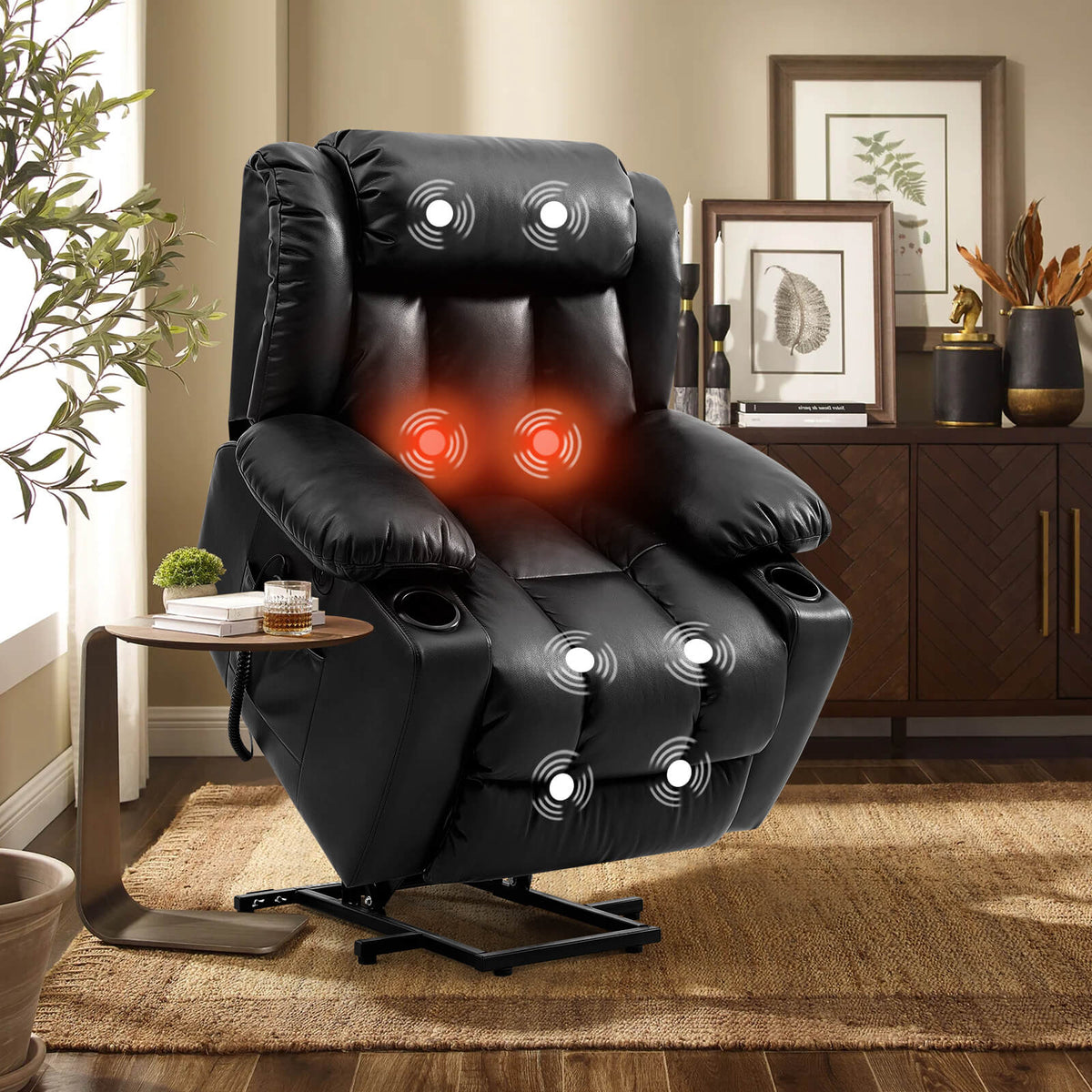 💥Clearance Sale🔥 Mcombo Electric lift Recliner sofa with massage and heating functions. 3 positions. 2 side pockets and cup holders. USB ports!