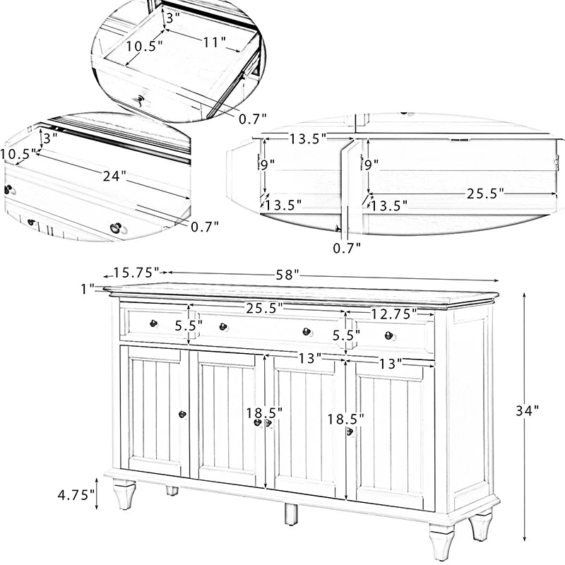 Raphael 58 Wide 3 Drawer Sideboard