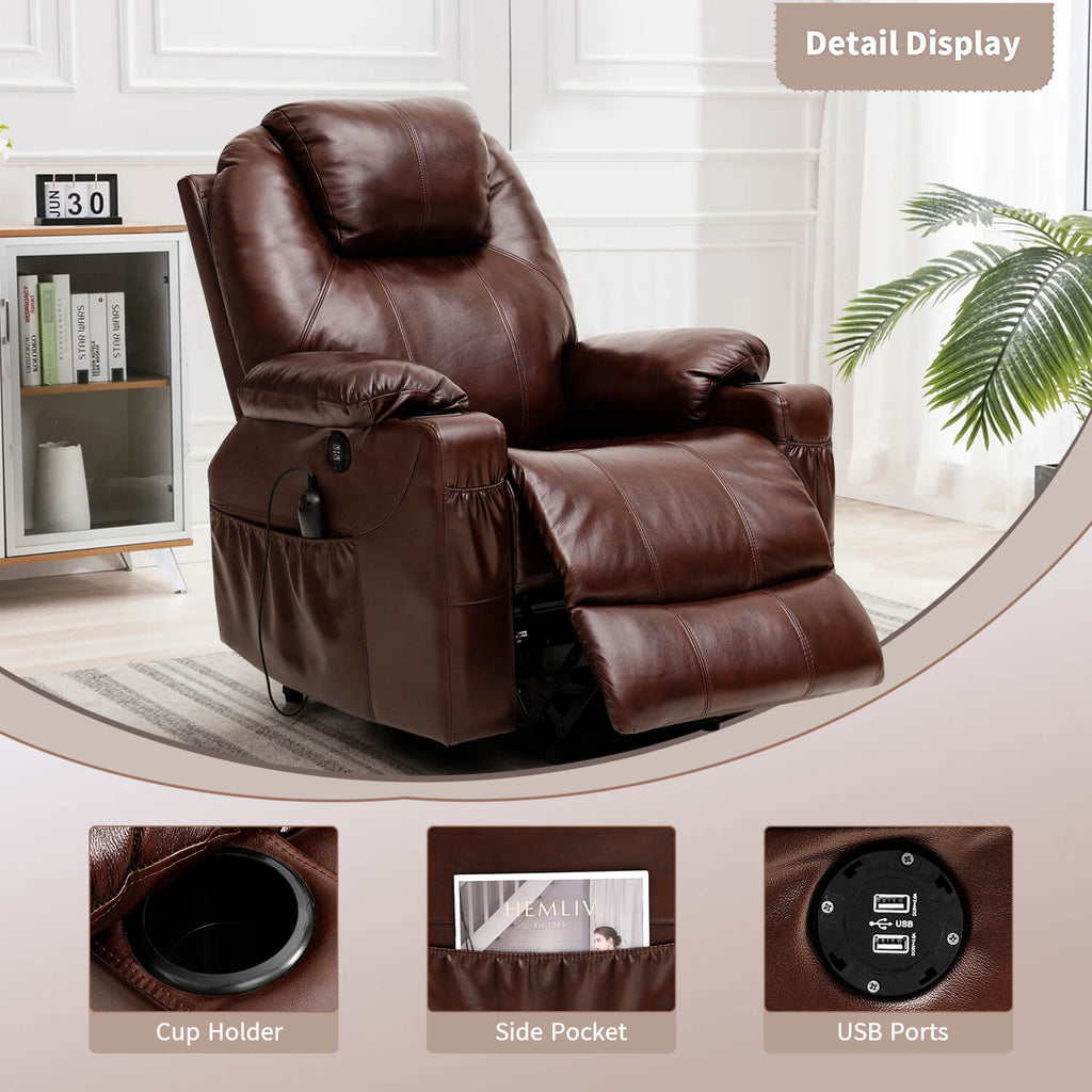 3-Position Power Lift Chair with Heal and Massage Real Leather