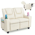 2-Seater Kids Recliner. PU Leather Reclining Loveseat with Cup Holders & 2 Side Storage Pockets. Adjustable Double Toddler Sofa for Boys Girls