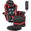 Goplus Massage Gaming Recliner Height Adjustable Racing Swivel Chair with Cup Holder Red