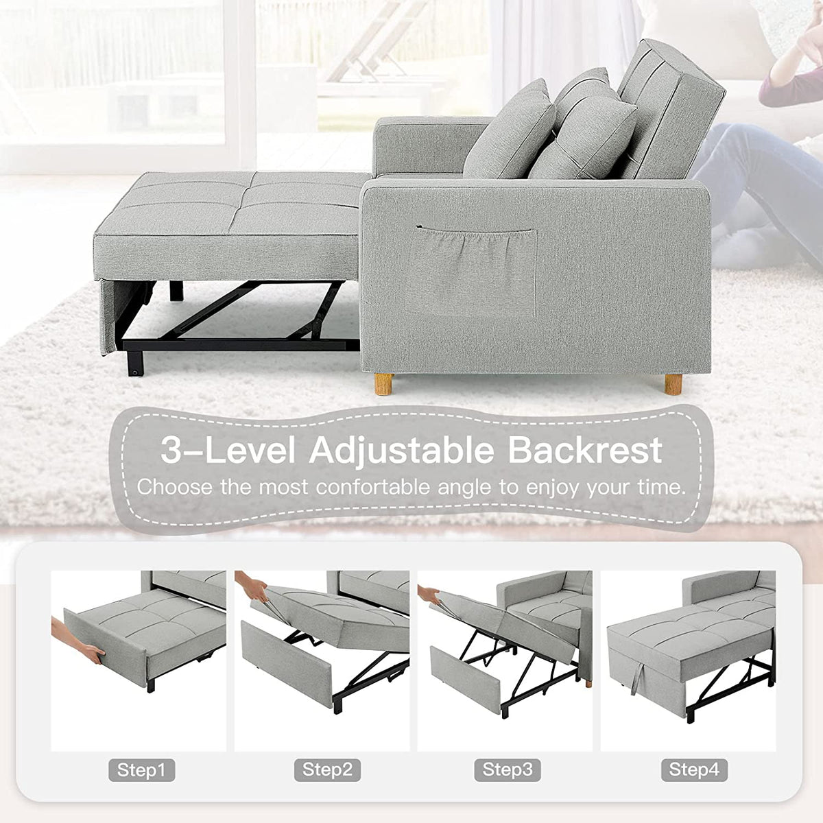 🔥 40 Inch 3-in-1 Convertible Chair Bed.Sofa Bed.