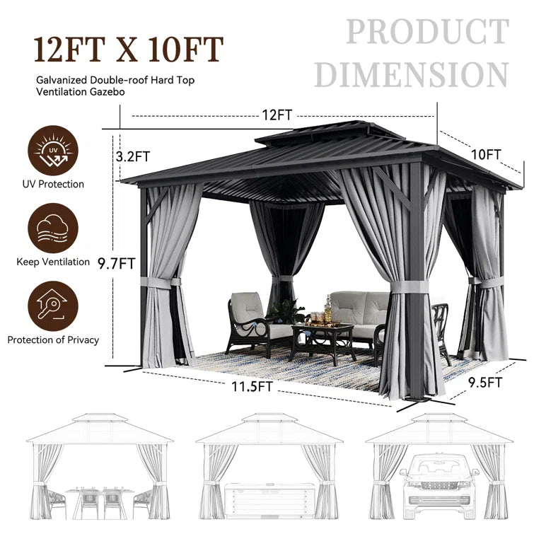 12 Ft. W x 10 Ft. D Metal Patio Gazebo