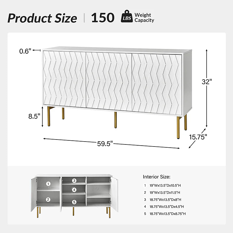 Jakob 3-Door Modern Sideboard with Adjustable Shelves
