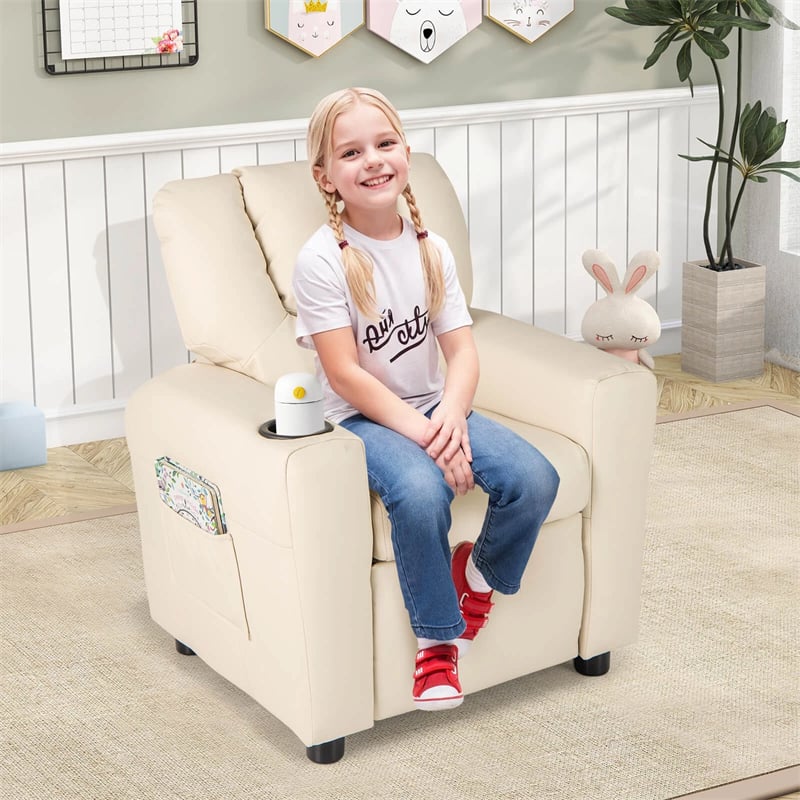 Kids Recliner Chair with Cup Holder & Side Pocket. Adjustable Toddler Lounge Sofa. Ergonomic Children Armchairs for Boys Girls Age 3+. 150lbs