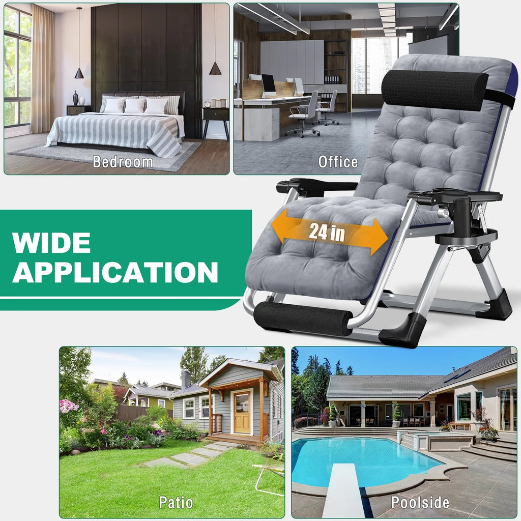 NAIZEA 2 Pack Zero Gravity Chair. Foldable Portable Lawn Recliner with Cushion. Headrest. Cup Holder. Black