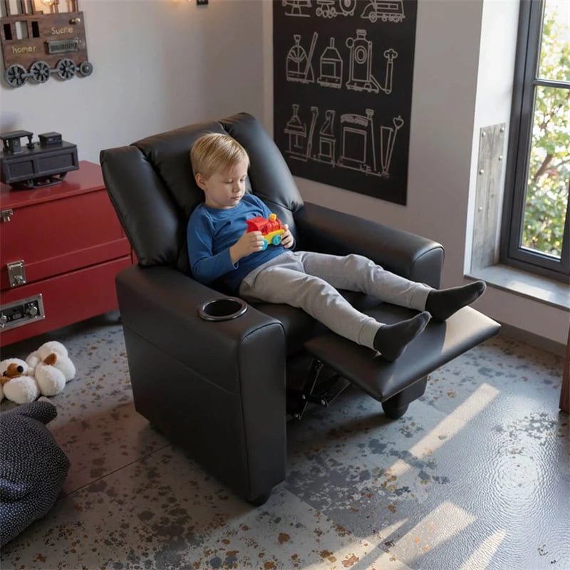 Kids Recliner Chair with Cup Holder & Side Pocket. Adjustable Toddler Lounge Sofa. Ergonomic Children Armchairs for Boys Girls Age 3+. 150lbs