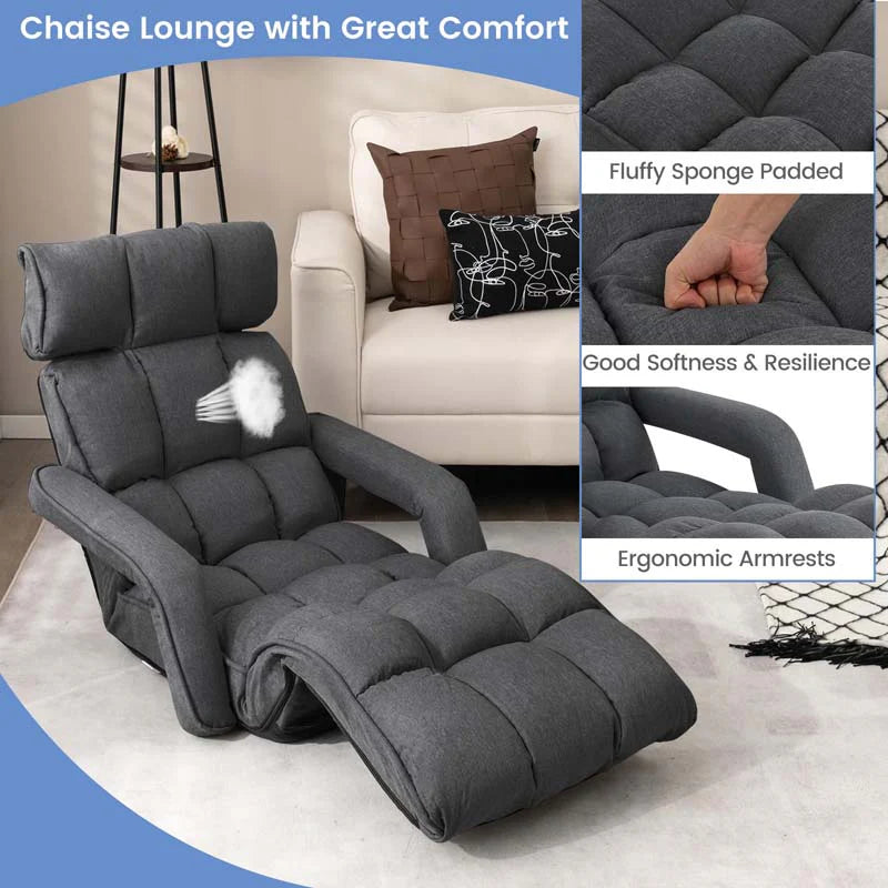 6-Position Adjustable Floor Sofa Bed. Folding Lazy Sofa Chaise Lounger Recliner with Armrests & Footrests for Living Room. Bedroom & Gaming