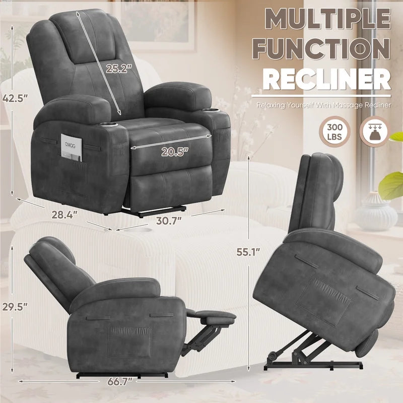 Lacoo Power Lift Electric Massage Recliner Chair Oversized Single Sofa with Cup Holder for Elderly. Black