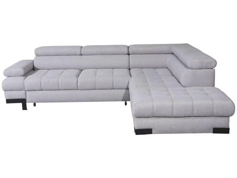 Canapé d'angle gauche/droite convertible SELVA 4 pl Tissu taupe Coffre de rangement
