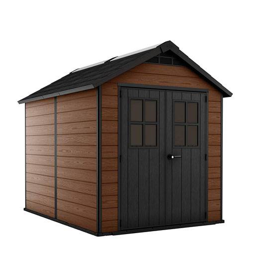Keter Newton Outdoor Plastic Garden Storage Shed. Brown. 7.5 x 7 feet