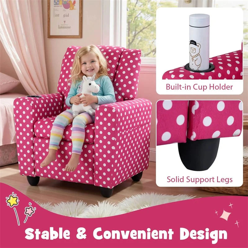 Kids Recliner Chair with Cup Holder & Side Pocket. Adjustable Toddler Lounge Sofa. Ergonomic Children Armchairs for Boys Girls Age 3+. 150lbs