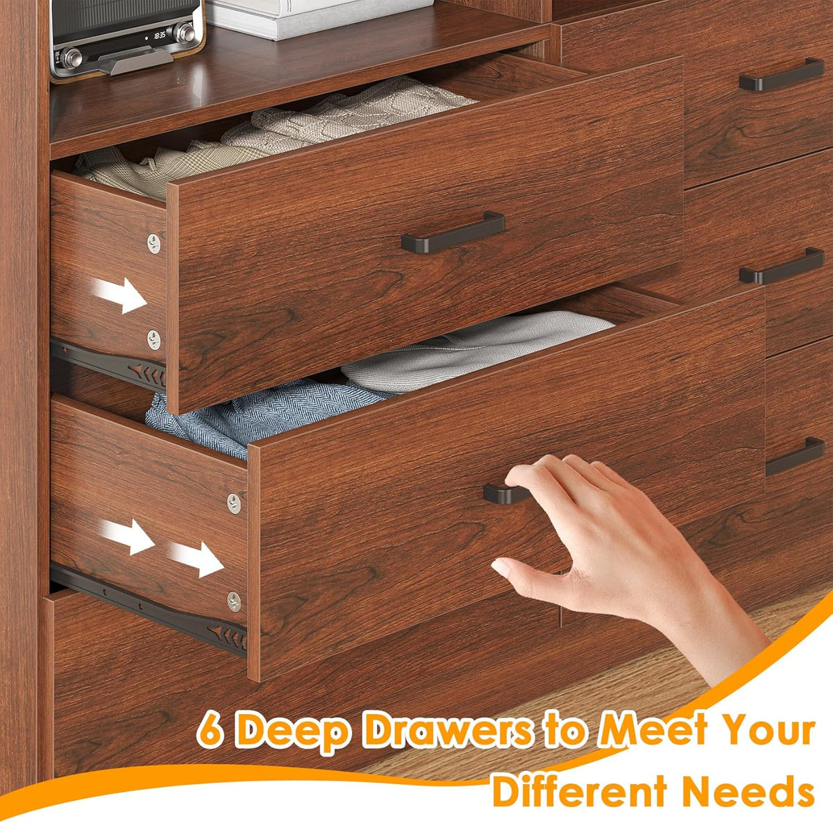 Bigbiglife Wood Dresser for Bedroom. 6 Drawer Double Dresser. Modern Chest of Drawers with Deep Drawers. Large Storage Organizer for Living Room. Closet