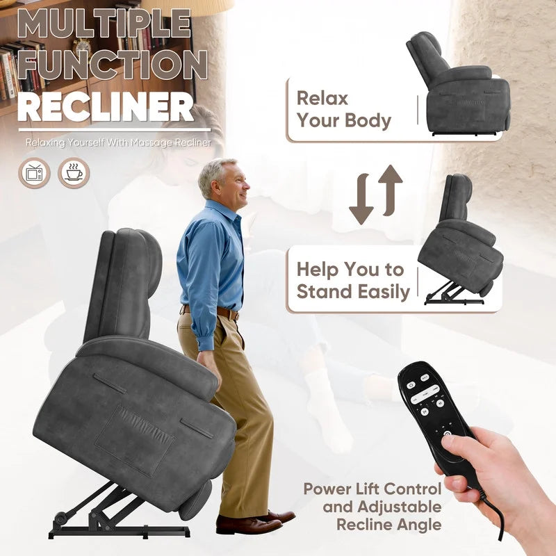 Lacoo Power Lift Electric Massage Recliner Chair Oversized Single Sofa with Cup Holder for Elderly. Black