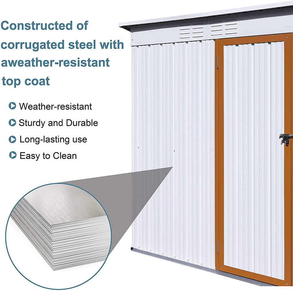WIILAYOK 5 x 3 ft Outdoor Storage Shed. Galvanized Metal Garden Shed. Tool Storage Shed with Lockable Door. Patio Lawn Backyard Trash Can