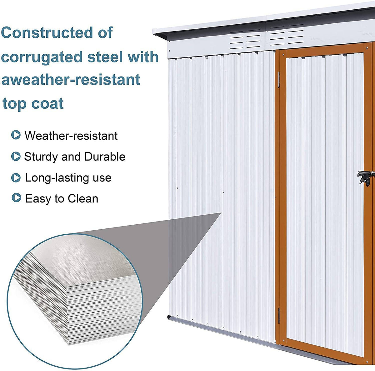 WIILAYOK 5 x 3 ft Outdoor Storage Shed. Galvanized Metal Garden Shed. Tool Storage Shed with Lockable Door. Patio Lawn Backyard Trash Can