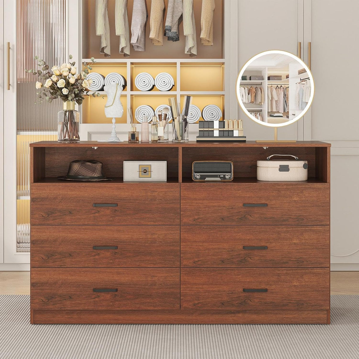 Bigbiglife Wood Dresser for Bedroom. 6 Drawer Double Dresser. Modern Chest of Drawers with Deep Drawers. Large Storage Organizer for Living Room. Closet
