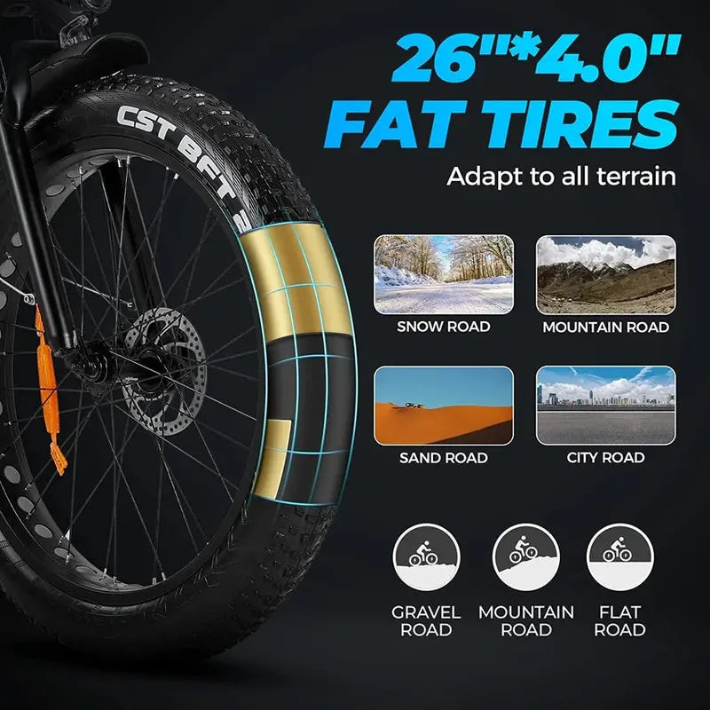 48V/15Ah Electric Outdoor Bike with Long-Range Lithium Battery