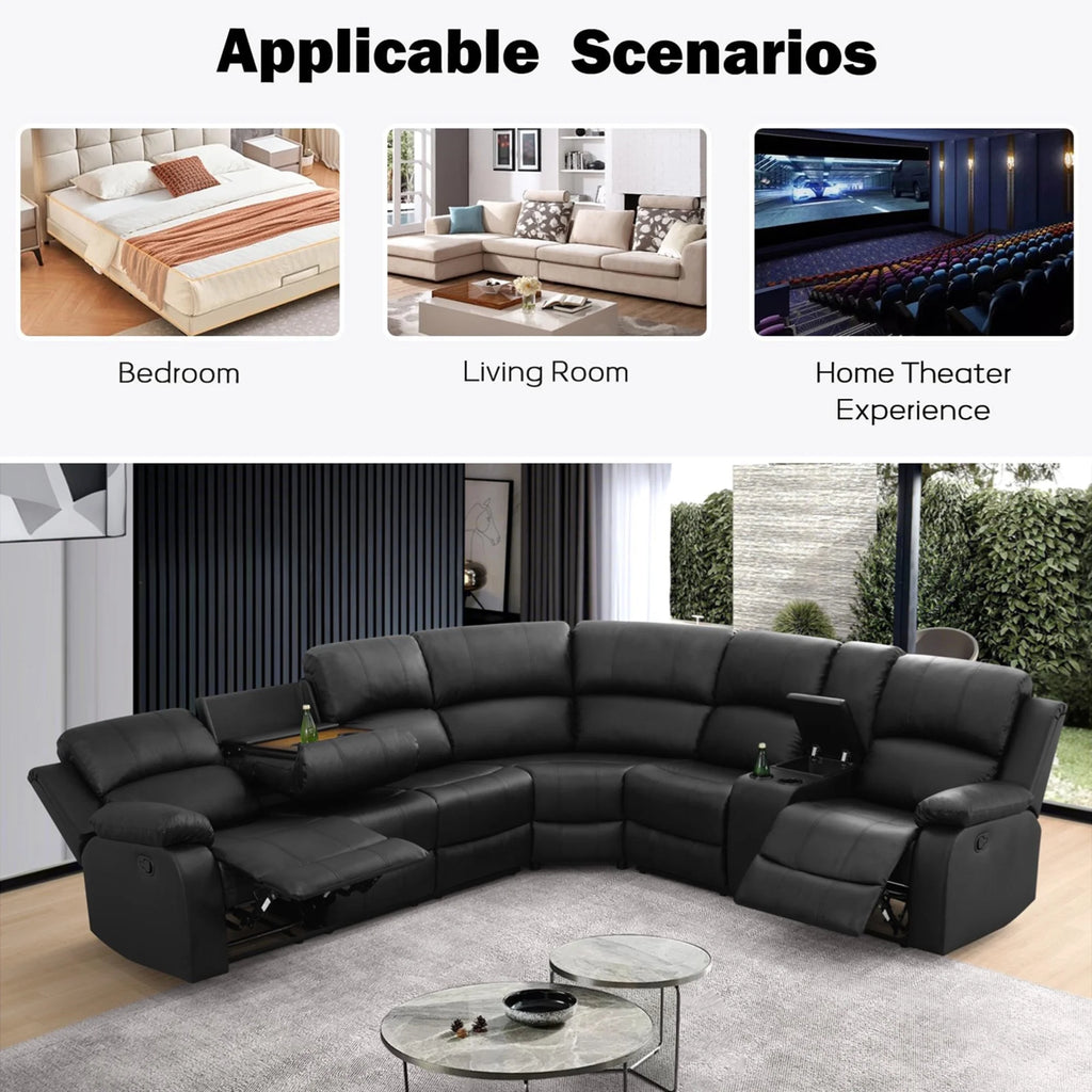 Aukfa 3 - Piece Recliner Sofa Set. 6 Seat Sectional Couch with Cup Holders&Storage Console. Gray