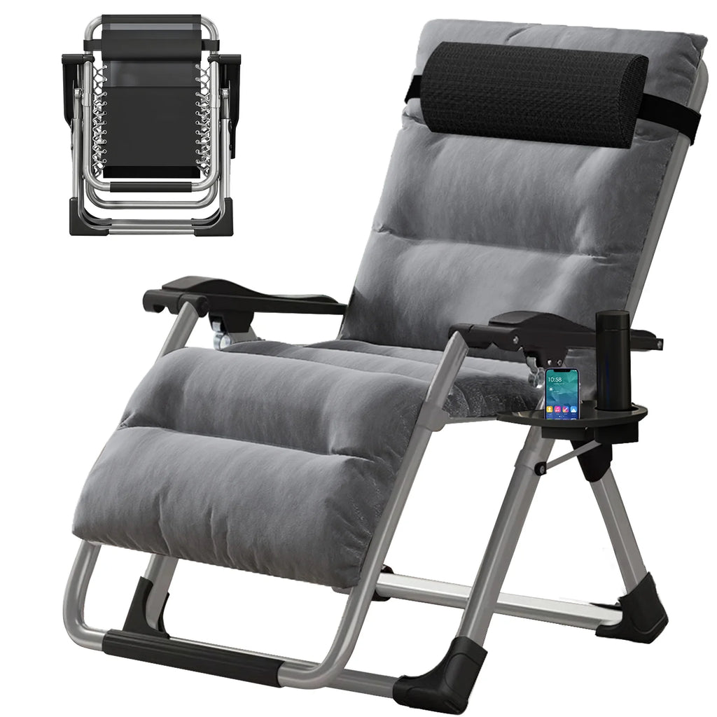 NAIZEA Outdoor Zero Gravity Chair Camping Recliner Lawn Recliner. Reclining Patio Lounger Chair. Folding Portable Chaise with Detachable Soft Cushion. Cup Holder. Headrest