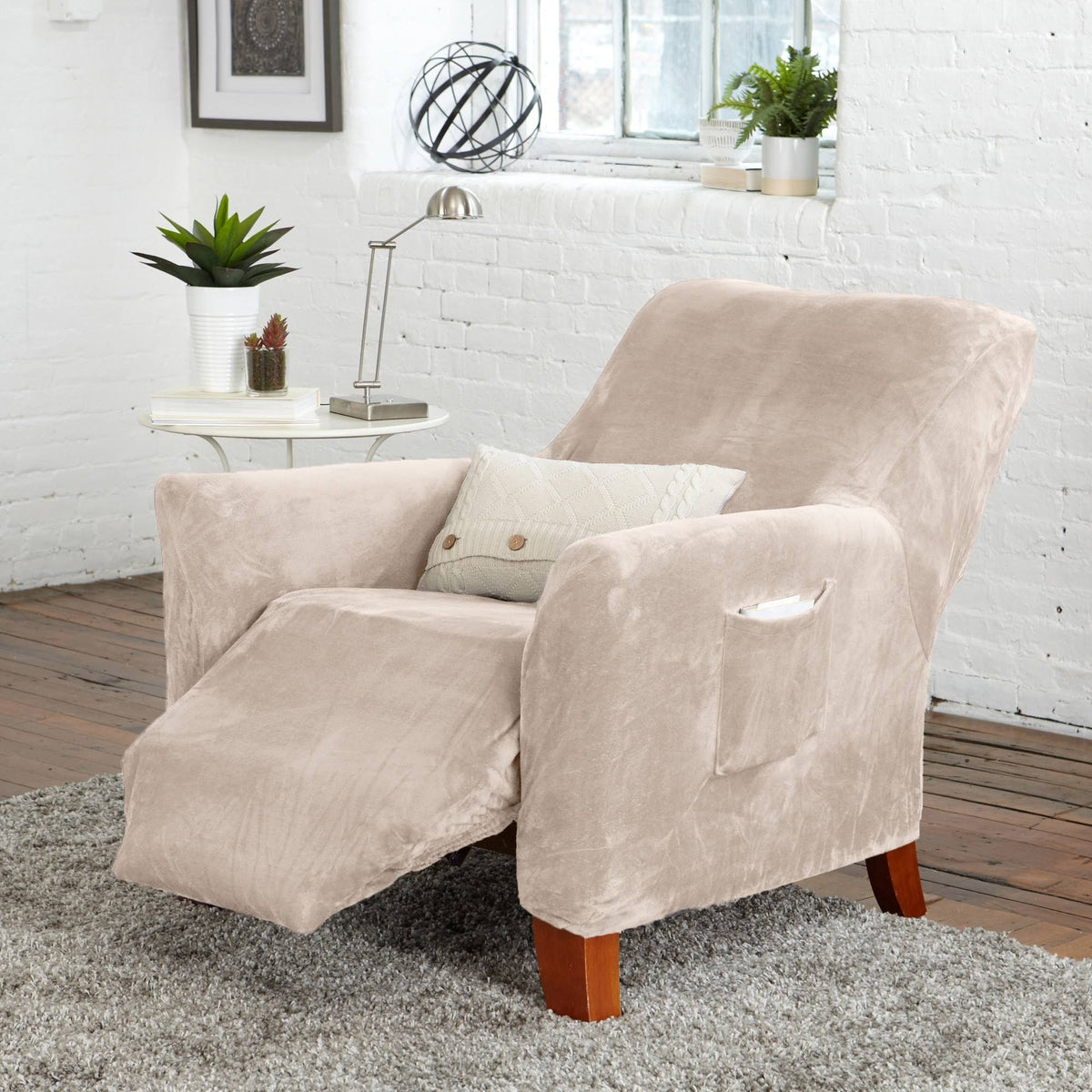 Home Fashion Designs Velvet Plush Form Fit Recliner Slipcover. Silver Cloud